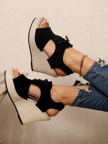 Plus Size Women's Platform Sandals, New Casual Open Toe Thick Bottom Espadrille Backless Shoes, Fashion Versatile Comfortable Elegant Lace-Up Vacation Sandals, Stylish & Sexy Lace-Up