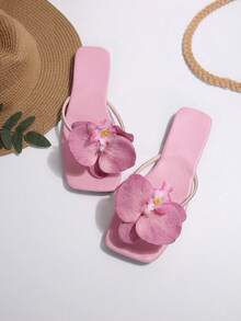 French Flower Strap Flat Slippers For Women, Fashionable Summer Outdoor Sandals Suitable For Dates, Shopping, Parties,Beach Shoes - Pink - View 7