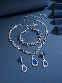 1 Set Women's Fashion Jewelry Set: Necklace, Earrings, Bracelet - Royal Blue - View 3