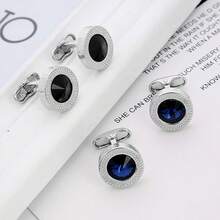 1 Par de gemelos elegantes y de moda, con estilo de negocios casual, de gran tamaño y con diseño geométrico de cristal, adecuados para que los usen el novio y los padrinos con trajes y camisas, excelente regalo para el Día del Padre y la temporada de bodas (sin caja de regalo) - Redondo - Ver 5