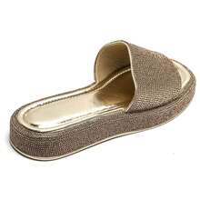 Sandales plates avec motif imprimé et bande de strass scintillante - Or-9709 - Voir 4