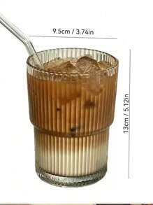 1pc,Coffee Cup, Ins Style Vertical Striped Glass Straw Cup, Highly Attractive Milk Cup, Household Beverage Water Cup, Beer Cup, Whiskey Glass