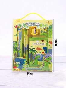 1 Set de suministros de papelería de regalo con diseño de dibujos animados para estudiantes que incluye estuche para lápices, bolsa con cremallera y artículos de papelería en una caja con diseño de regreso a la escuela