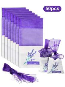 10/20/30/50 Pcs, Lavender Scented Sachet Empty Bag, Lavender Linen Bag, Fabric Freshener Empty Bag, Mesh Fabric Organza Gauze Bag, Wardrobe Aromatherapy Bag - For Dried Flowers Or Aromatherapy, Candy Gift Bag, Purple Mesh Drawstring With Ribbon, Hanging Closet Freshener, Long Lasting Closet Scent, Wardrobe Or Drawer Freshener.