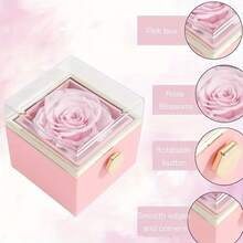 Pink High-End White Moonlight Rotatable Eternal Rose Gift Box, Paired With Four Exquisite White Pendant Necklaces, Suitable For Various Holidays, Anniversaries, Graduation Season, Birthdays, Valentine's Day, And Mother's Day As Gifts For Girlfriends, Mothers, Oneself, And Classmates