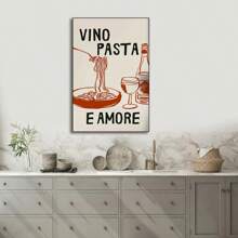 1 pezzo Quadro moderno senza cornice "Vino Pasta Amore", decorazione domestica moderna, con cornice nera, ideale per soggiorno, cucina, ufficio e sala da pranzo, uso interno/esterno, decorazione cucina