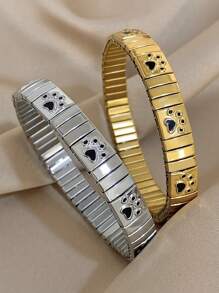 1 pieza Pulsera de reloj elástica con Charm de huella de gato elegante y lindo, chapada en oro de 18K de acero inoxidable, regalo del Día de la Madre, regalo para maestros, regalo de graduación, joyería bohemia, accesorios de playa, para fiesta diaria, viaje, rave/baile de graduación, joyería dorada