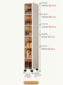1pc 20cm/7.8" Wide Slim Slide Out Storage Cabinet, 3-5 Tiers Flip Top Storage Cart, Thick Plastic With Casters, Toy & Snack Organizer Rack For Living Room, Clothes Storage Cabinet, Dust-Proof Shelf