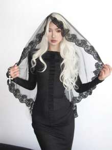 1pc Vampire Bride Dark Gothic Style Black Lace Mesh Headdress, Party Role Playing Props Accessories Headdress, Suitable For Festivals, Parties, Photoshooting Props