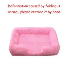 Square Dog Bed Plush Pet Bed Winter Thickened Pad House For Dogs Bed Cat Sofa For Flyffy Dogs Sleeping Bed Sofa Removable Mat - 粉色 - 查看 6