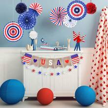 4th Of July Decorations Independence Day Patriotic Decor Set - Red White Blue Paper USA Banner Flag Fans Star Streamer Pom Poms For Memorial Veterans Labor Presidents Flag Day Home Parties Accessories - Patriotic Decor Set - View 4