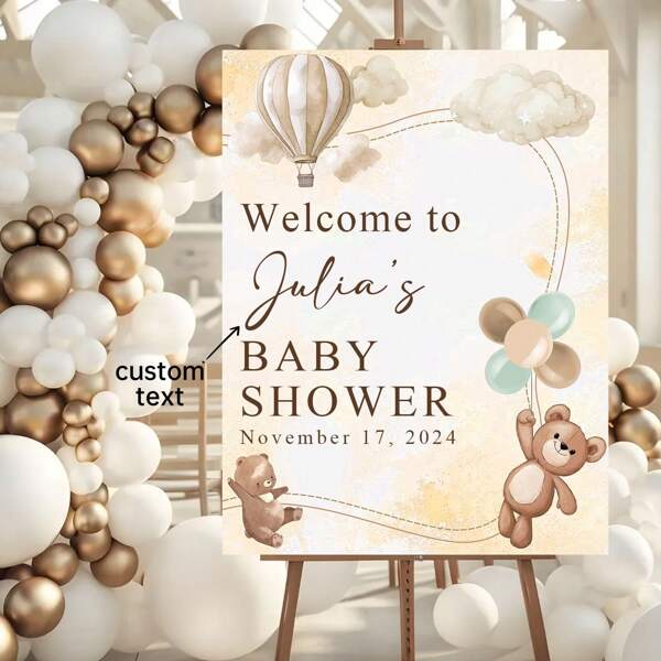 Customizable Choice Bear Balloon Design Shower Welcome Sign - Personalized Date And Name, Birthday And Party Reception Event Decorations,Multi-Functional,Ornamental,Letter,Stylish,Modern,Colorful,Cute,Adorable,Casual,Custom,Personalised,Unique,Customized,Ideal Gifts For Him,Ideal Gifts For Her,Son,Daughter Back To School
