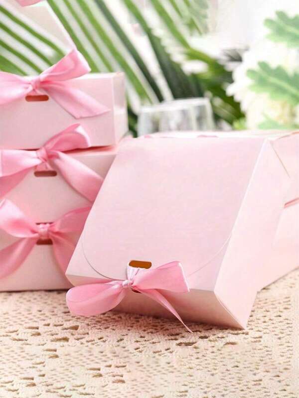 5 piezas Elegante caja de regalo mini de papel con lazo - Adecuado para boda, Día de San Valentín, cumpleaños, Navidad, bolsa de celebración rosa