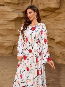Women's Floral Print Long Sleeve Maxi Dress - Elegant Casual Wrap Dress With Belted Waist For Spring Summer Vacation & Daily Wear,Dresses Classy Elegant,Modest