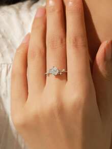 MODIAN 1CT Moissanite Ring 925 Sterling Silver Delicate Flower Six Claws Lab Created Diamond Rings For Women Wedding Jewelry - Silver - View 2
