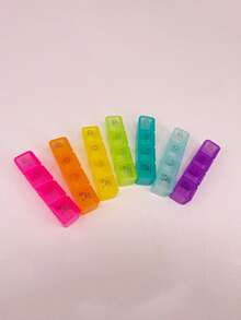 1个28格7天药盒，塑料便携式旅行药盒，无异味迷你首饰盒，翻盖设计，方便日常用药管理 - 彩色 - 查看 3