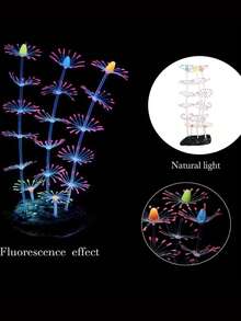 具有发光效果的水族箱装饰硅胶发光人造装饰品珊瑚礁植物适用于水族箱装饰小型和大型鱼缸装饰配件