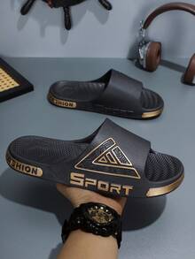 Men's Slippers, Fashionable And Durable For Outdoor/Indoor Wear, Strong Grip Soft Thick Sole Summer Sandals - Black Gold - View 4