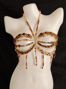 Unisex Sexy Acrylic Crystal Glitter Hollow-Out Pendant Bodychains Bralette Decor, Suitable For Nightclub, Party, Hotel, Carnival, Couples