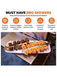 Brochettes réutilisables en acier inoxydable en forme d'arête de poisson - Bâtonnets de cuisson et de grillage pour l'extérieur, idéaux pour le bœuf, le porc, les crevettes, le poulet, les légumes et les fruits de mer. Outils de cuisine essentiels pour le grillage, accessoires de grillage d'extérieur