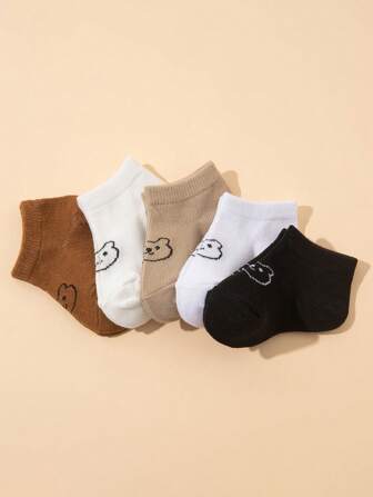 4 MORE WEI 5 Pairs Baby Socks, Cute Bear Pattern Elastic Ankle Socks, Unisex Infant Socks, Soft And Suitable For Newborns, Fit For Boys And Girls Daily Wear
