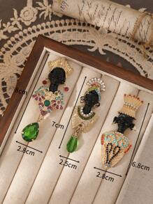 1pc Fashion Crystal Tassel Black Chief Lady Brooch, Suitable For Women's Daily Wear