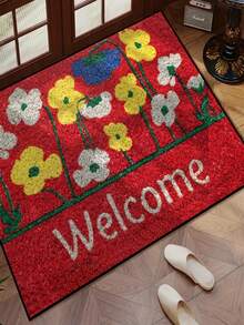 1pc Cute Floral Welcome Doormat For Christmas & Thanksgiving | Durable Polyester Material | Non-Slip, Easy To Clean, Machine Washable | Indoor/Outdoor Entrance And Home Decor - Ideal For Room Decor, Small Rug, Living Room Rug, Bedroom Rug, Kitchen Rug, Bathroom Rug, Area Rug - All Season, Holiday Decoration