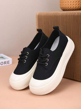 2025 厚底鞋 女士运动鞋 圆头系带休闲乐福鞋