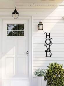 1buc HONME decor de perete metalic cu ornament fluture, artă grafică pentru sufragerie, decor pentru intrare verticală cu tematică pentru casă