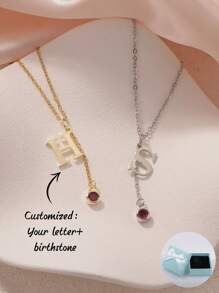 Collar personalizado con letra en inglés + gema de piedra natal, collar para miembro de la familia, regalo para el Día de la Madre/San Valentín/Cumpleaños/Aniversario, para amigos, compañeros de clase, graduación, Navidad, regalo familiar premium