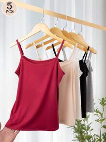 5pcs Women Camisole Tank Tops, Versatile Outer/Underwear, Comfortable Adjustable Straps