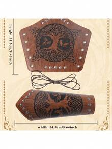 2pcs Medieval Renaissance Faux Leather Bracers, Viking Archery Hand Guards, Embossed Antique Role-Play Props, Funky Style, Non-Textile Material, Uncharged Halloween - A - View 3