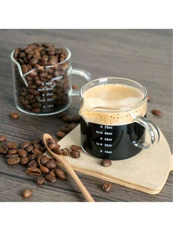 1PC Espresso Cup With Handle, Double Spout Glass Measuring Cup With Dual Scale, Espresso Shot Glass With V-Shaped Mouth, Clear Glass Milk Frothing Pitcher, Espresso Accessories, Milk Cup 2.5 OZ Back To School