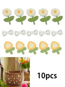 10pcs Floral Pattern DIY Embroidered Fabric Patches, Flowers And Bow Iron-On/Sew-On Appliques, Polyamide Iron-On Patch For DIY Sewing Clothing Accessories & Embroidery Projects, For Clothing, Bags, Shoes, Hats, Home Decor