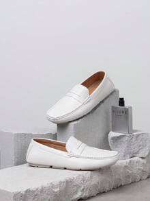 SHOESMALL Men's Fashionable And Versatile Business Casual Men Loafers Slip On White Shoes Soft Penny Loafers Lightweight Driving Boat Shoes For Men - 白色 - 查看 3
