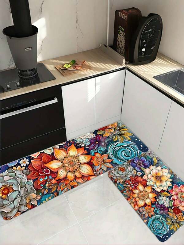 Bohemian Floral Rug Carpet Mat - Vibrant Multicolor Thick Soft Floor Protector | Machine-Washable Non-Slip Stain-Resistant Flame Retardant Foldable Area Rug For Multi-Room & Outdoor Use (5.24*7.87ft)