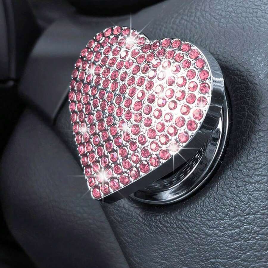 1 Stück Bling Druckstart-Knopf Abdeckung mit Strass, Herz-Druckstart-Knopf Abdeckung für Auto Dekoration, Diamant Motor-Startknopf Abdeckung Auto Innen Zubehör für Frauen & Mädchen