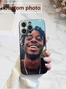 1pc Black TPU Customizable Printed Protective Phone Case, Compatible With IPhone/Android Phones, Such As , Galaxy, OPPO, With Lanyard/Wrist Strap, Shock-Absorbent And Interesting Design