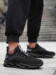 Men's Shock-Absorbing Breathable Splicing Letter Thick-Soled Lace-Up Low-Top Casual Shoes, Chunky Sneakers