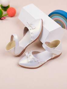 Girls' Hollow Bowknot Pearl Soft Sole Princess Ballet Dance Shoes, Suitable For Spring And Summer - White - View 3