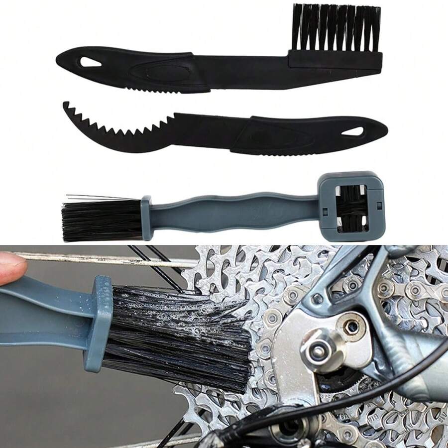 3pcs Bicycle Chain Cleaning Brushes, ABS Material Off-Road Motorcycle Chain Brushes, Bike Cleaning Brushes Accessories - Multicolor - View 1