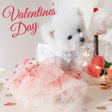 1 pezzo Vestitino per cane in stile principessa con cuore rosa e pon pon, per cani di piccola taglia come Yorkshire Terrier, Barboncino, Bichon Frise, Teddy Bear. Regalo ideale per la festa della mamma, vacanze o per animali domestici