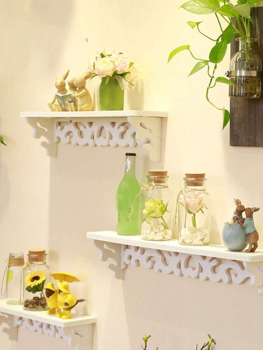 1pc Simple Farmhouse Style Display Rack, Wall Mount Storage Shelf, Decor Piece, Floating Bookshelf, No Drill Needed - White - View 1