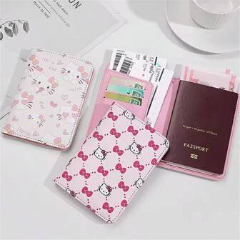Sanrio Fashion Bowknot Hello Kitty Passport Cover For Women Travel Essentials Passport Wallet Cartoon Stitch Air Ticket Passport Holder Holiday Essentials Holiday Travel Bag Travel Accessories