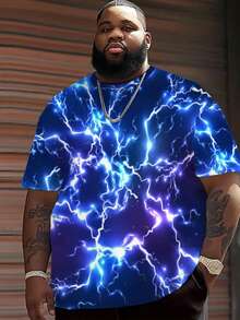 加大码男士闪电图案T恤，透气个性化短袖 - 彩色 - 查看 3