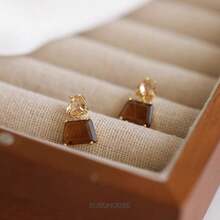 1 Pair Trapezoidal Crystal Earrings, Suitable For Daily Wear - Brown - View 5