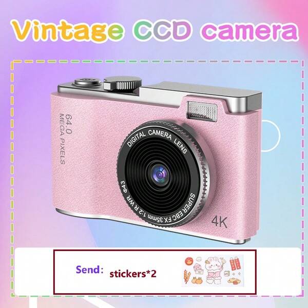 Cámara de video digital compacta con batería recargable, enfoque automático, 48MP, 4K, detección facial, pantalla de 2.4 pulgadas, 16X zoom, envío de pegatinas x2 es decir en total 2 pegatinas