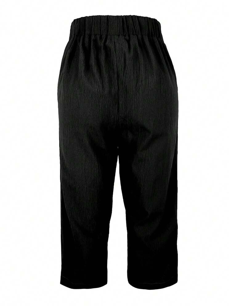 Women's Casual Plain Color Button Decor Bermuda Shorts, Spring/Summer - Black - View 4