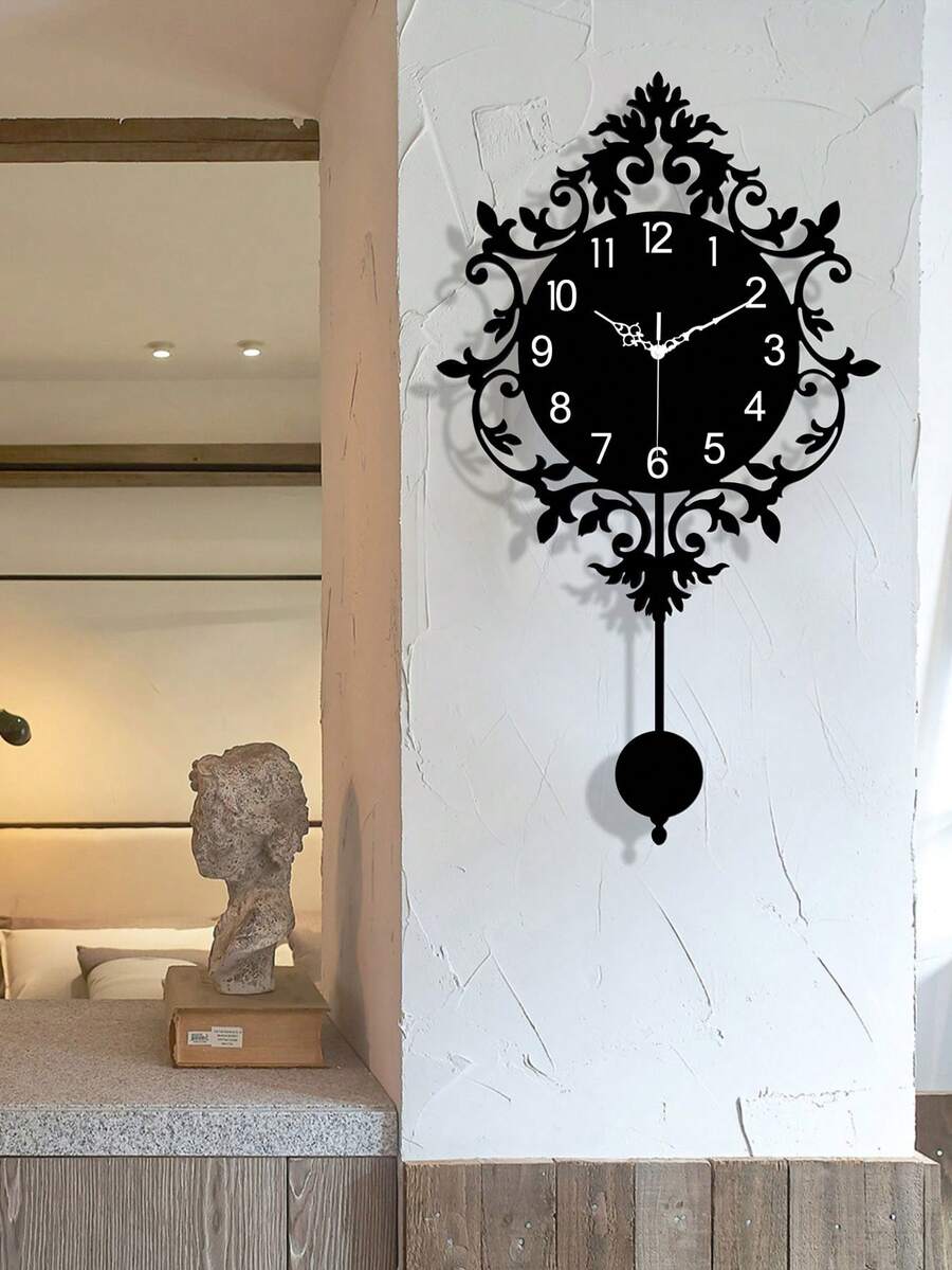 1 Pc, Creative Retro Exquisite Wall Clock, Decorative Wall Clock, Silent Clock Mechanism. It Is Suitable For Living Room Wall Clock, Bedroom, Kitchen And Office Decoration, Scene Decoration, And Gifts For Couples And Friends. Room Decor Clock Wall Bedroom Decor Dormitory Decor Back To School Home Decor - 42*24cm/16.5*9.2inch - View 1