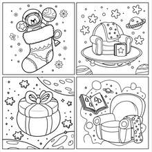 1PC (XMAS-SPACE) Coloring Book, Space Scene Cute And Terrifying Aliens Colouring Book, Premium Soft Leather Color Book, Bold And Simple Pattern Design, Easy To Design, Showcasing Life Scenes, Very Suitable For Christmas, Halloween , Lover Gifts, Very Suitable For Friends, Family And Colleagues, Relaxing Body And Mind, Comfortable Patterns, Relieving Stress, Back To School Gift - Space Scene - View 5
